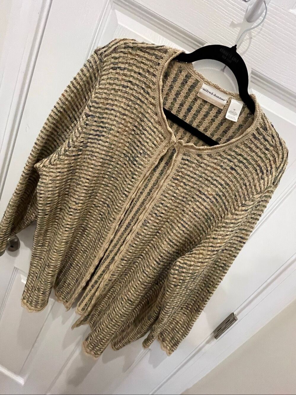 Alfred Dunner 1X Textured Open Front Cardigan Sweater Tan Multicolor Metallic